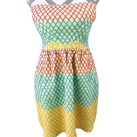 WOW Couture Multicolor Strapless Mini Summer Sun Dress - Women’s Size L - Picture 2 of 10